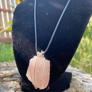 Rose Quartz Raw Crystal Chakra Necklace Handmade.
